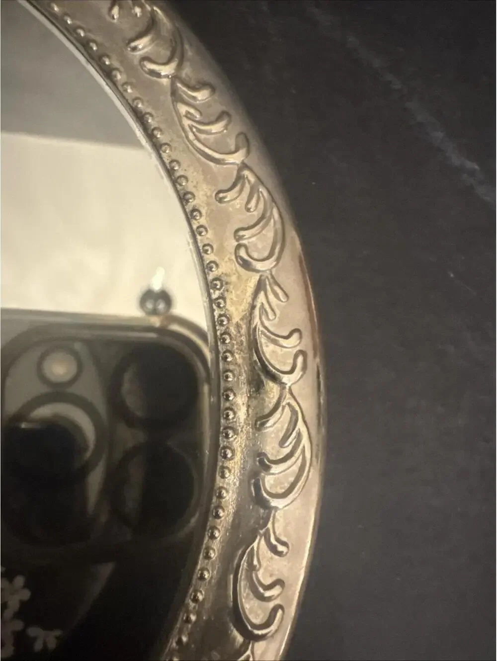 Antique Victorian Vanity Mirror Silver Plate Ornate Roses 9.25” x 5.5” VG Cond